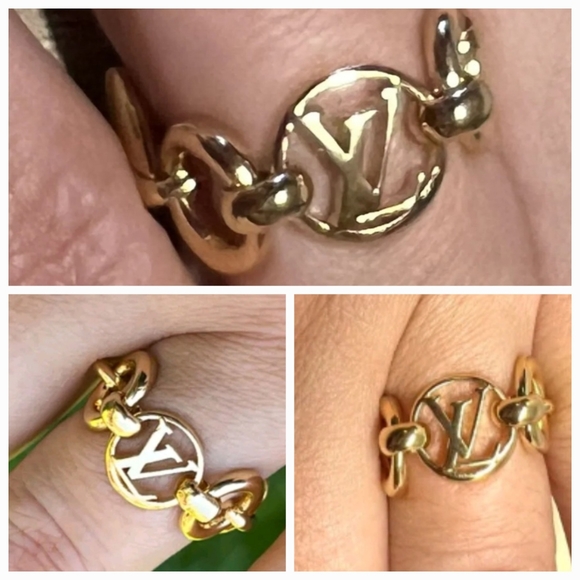 ‼️💯% Authentic Louis Vuitton Interlock Monogram 18K GP Ring #8.5 Gold - Picture 1 of 8